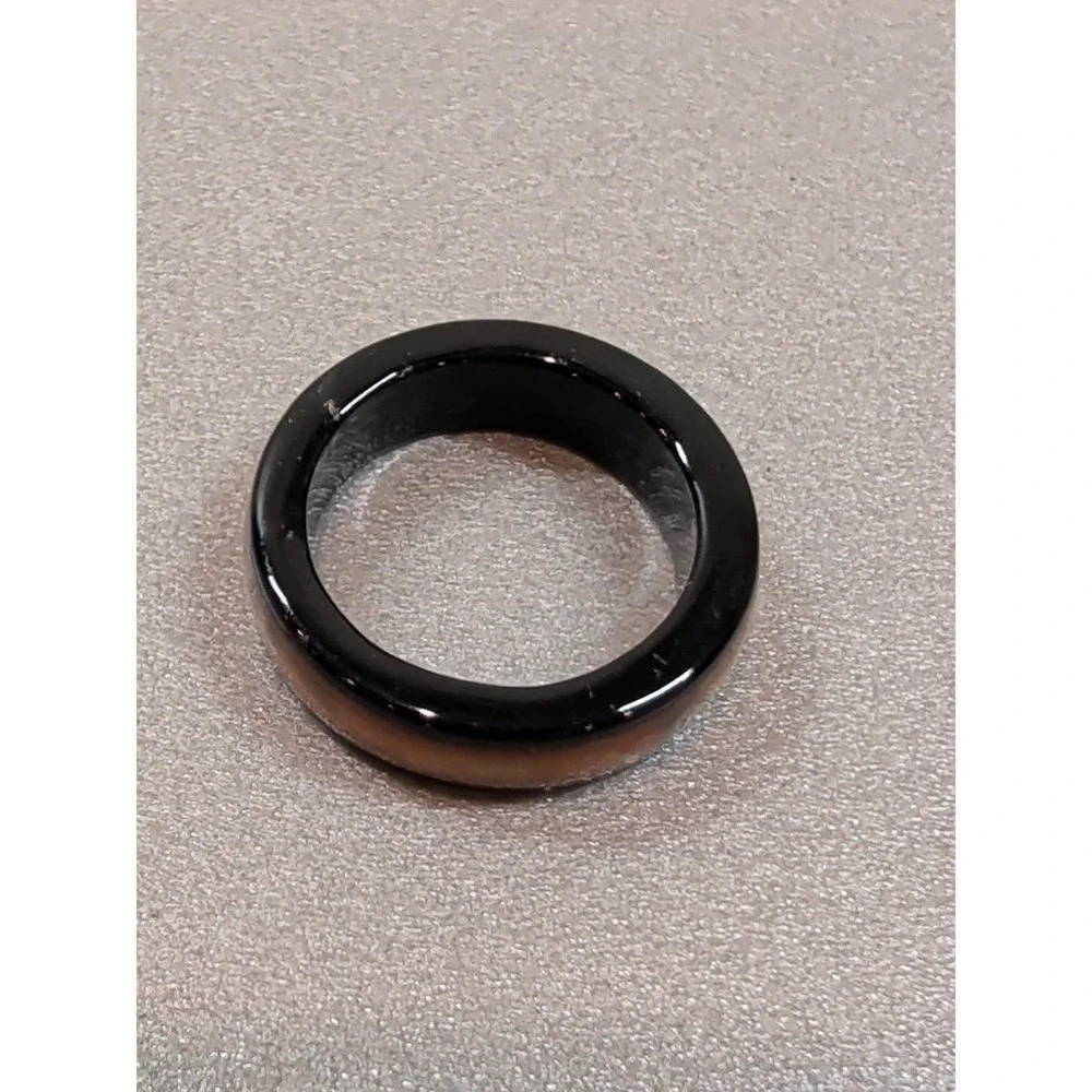 Tortoiseshell Resin Band Ring Amber Black Swirl Unisex Domed Gloss Size 7.5-8